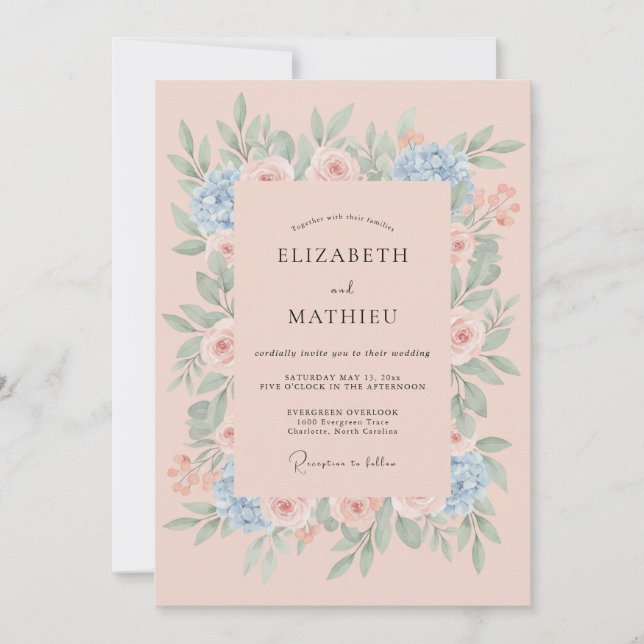 Invitación Boda de primavera con rosa pálido exuberante (Anverso)
