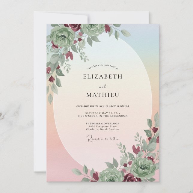 Invitación Boda de Primavera con Suculentas Verde Salvia (Anverso)