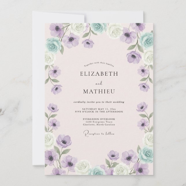 Invitación Boda de primavera de anemona delicada lavanda (Anverso)