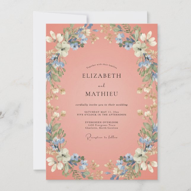 Invitación Boda de primavera de coral animado (Anverso)