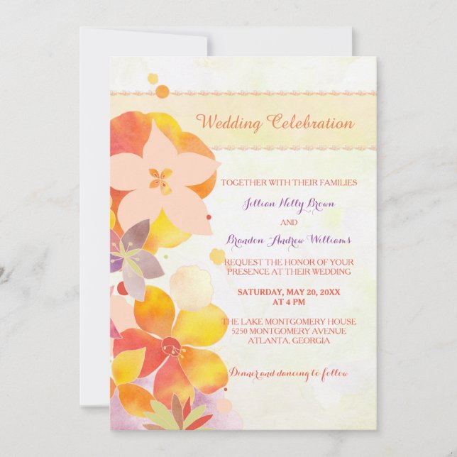 Invitación Boda de primavera de flores silvestres acuarelas (Anverso)