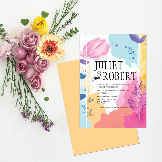 Invitación Boda de primavera de follaje floral abstrata vibra (Subido por el creador)