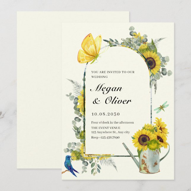 Invitación Boda de primavera de girasoles (Anverso / Reverso)