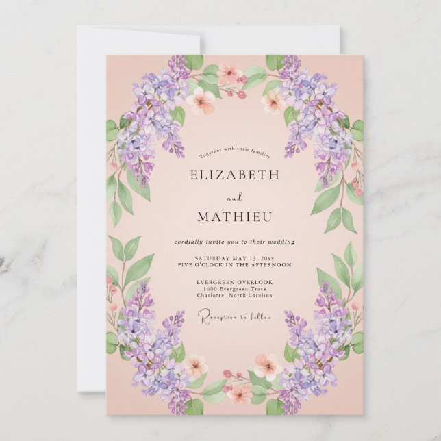 Invitación Boda de primavera de melocotón lila etéreo (Anverso)
