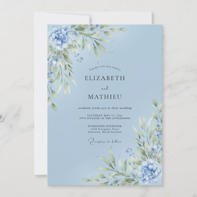 Invitación Boda de primavera delicada azul bebé (Anverso)