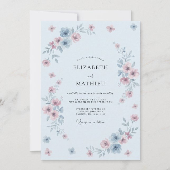 Invitación Boda de primavera delicada azul claro (Anverso)