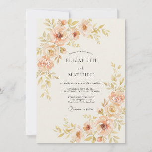 Invitación Boda de primavera delicada botánica de melocotón