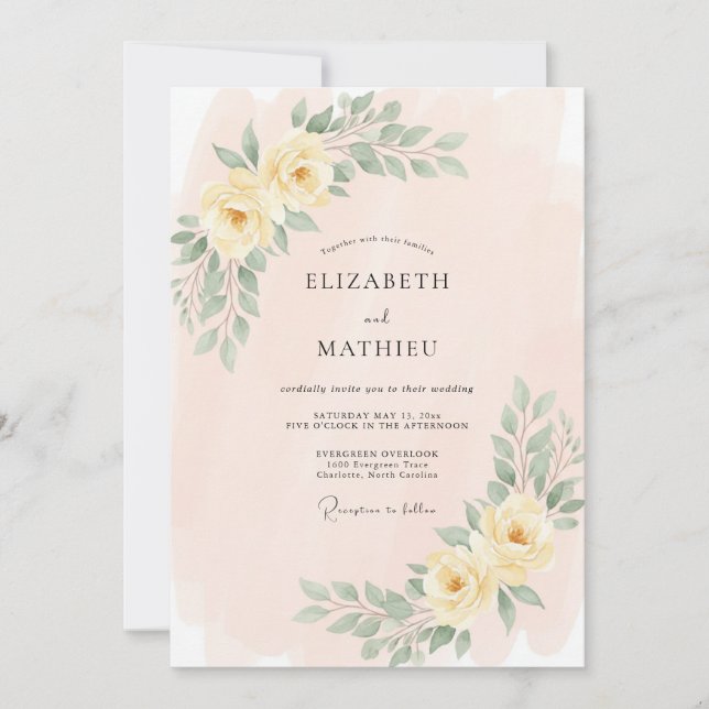 Invitación Boda de primavera delicada en amarillo pálido (Anverso)