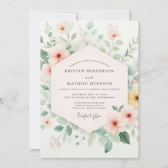 Invitación Boda de primavera delicada en rosa rubor (Anverso)