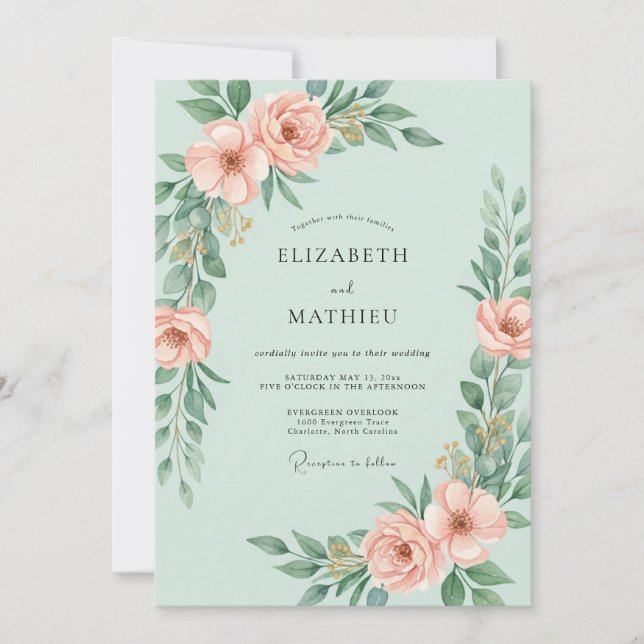 Invitación Boda de primavera delicada y fresca (Anverso)