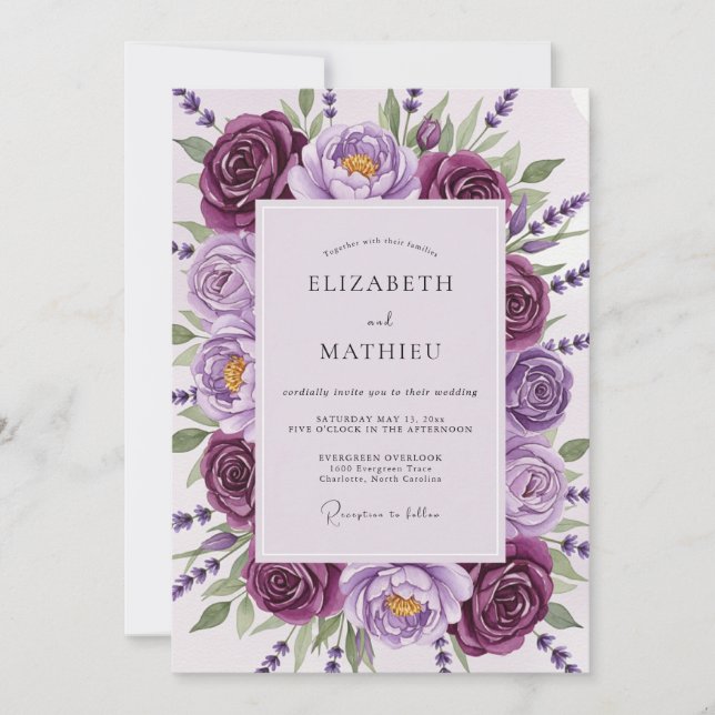Invitación Boda de primavera distinguida de ciruela (Anverso)