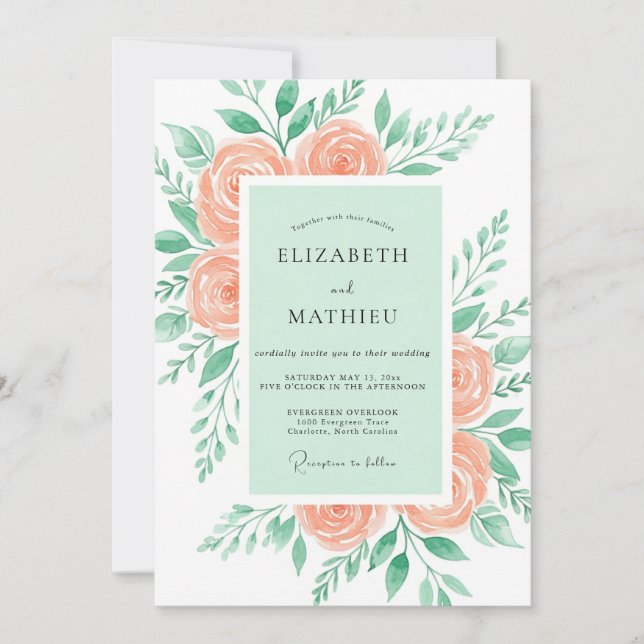 Invitación Boda de primavera efervescente en verde menta (Anverso)