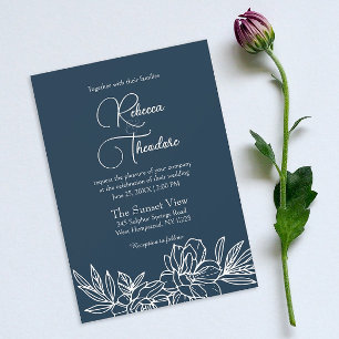 Invitación Boda de primavera elegante azul de la Marina moder