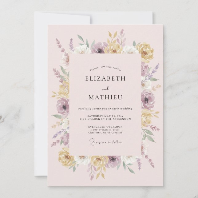 Invitación Boda de primavera elegante con lavanda rosada (Anverso)