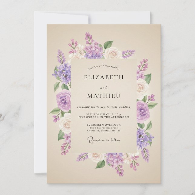 Invitación Boda de primavera elegante con lilas (Anverso)