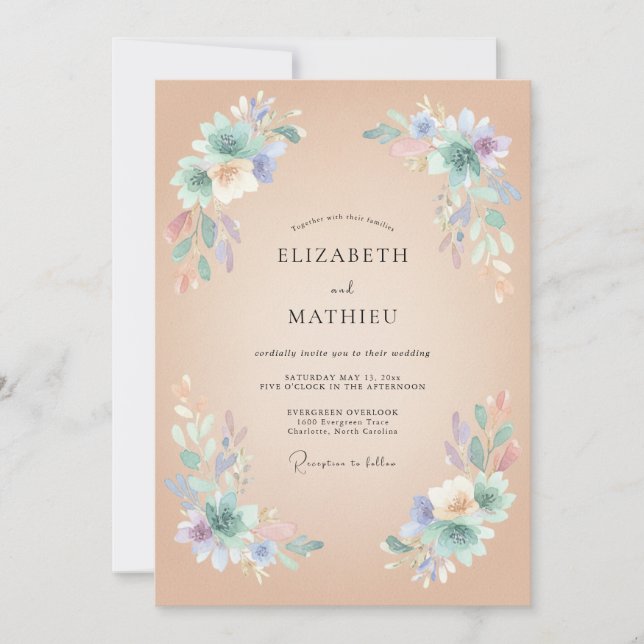 Invitación Boda de primavera elegante con melocotón (Anverso)