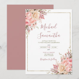Invitación Boda de primavera elegante con rosas rosadas y mar