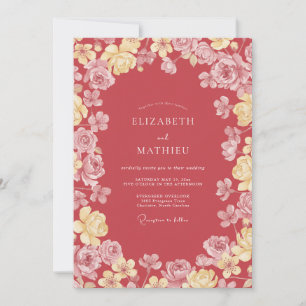 Invitación Boda de primavera elegante en rojo coral