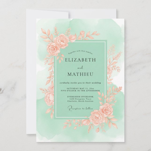 Invitación Boda de primavera elegante en verde menta (Anverso)