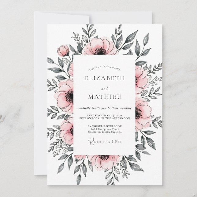 Invitación Boda de primavera elegante rosa rubor (Anverso)