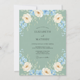 Invitación Boda de primavera en acuarela aireada de verde sal