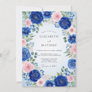 Invitación Boda de primavera en acuarela azul cobalto majestu