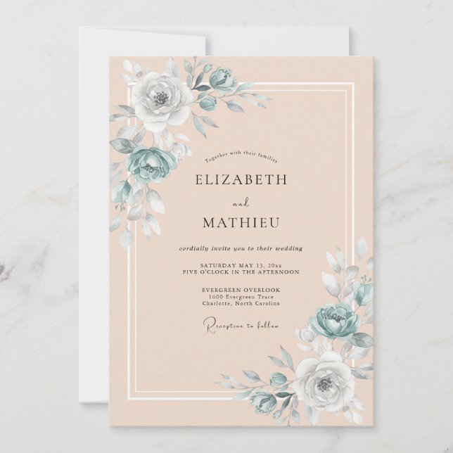 Invitación Boda de primavera en acuarela con melocotón exuber (Anverso)