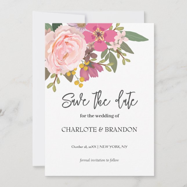 Invitación Boda de primavera en el jardín floral rosado salva (Anverso)