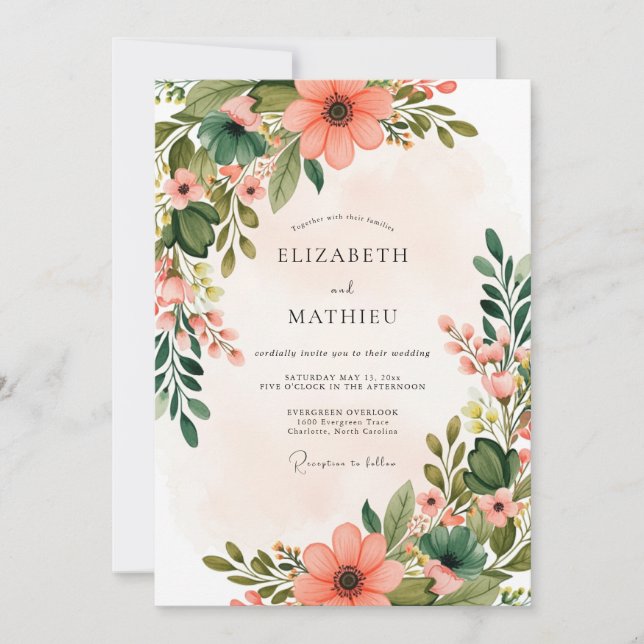 Invitación Boda de primavera en flor de melocotón (Anverso)