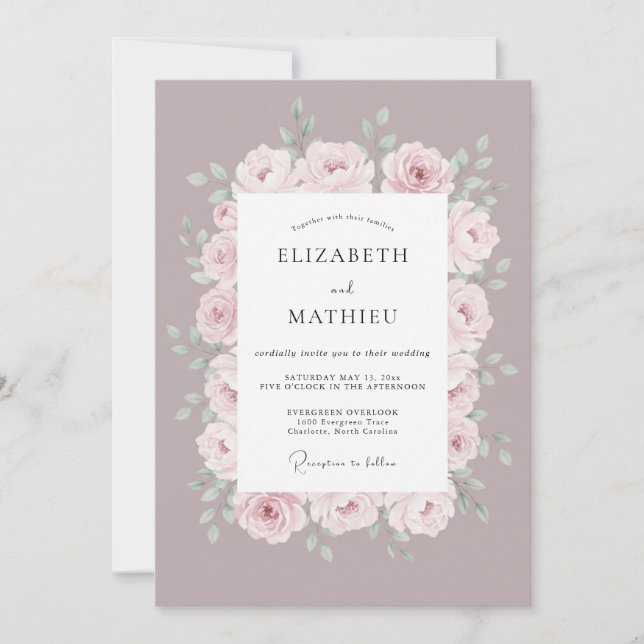 Invitación Boda de primavera en malva pulido (Anverso)