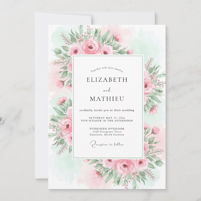 Invitación Boda de primavera en rosa sonrojado (Anverso)