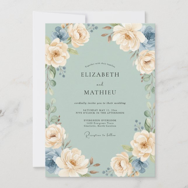 Invitación Boda de primavera en verde salvia pulido (Anverso)