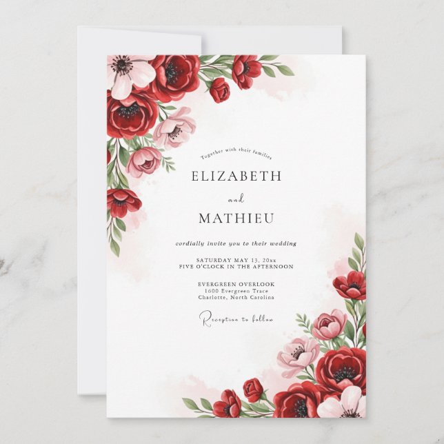 Invitación Boda de primavera espléndida roja (Anverso)
