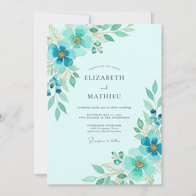 Invitación Boda de Primavera Etérea Acuática (Anverso)