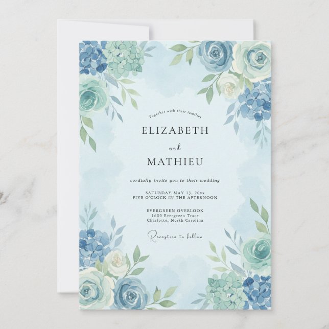 Invitación Boda de primavera etérea azul claro (Anverso)