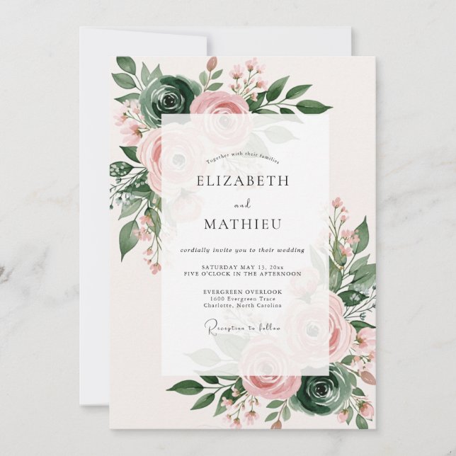 Invitación Boda de primavera exuberante en rosa rubor (Anverso)