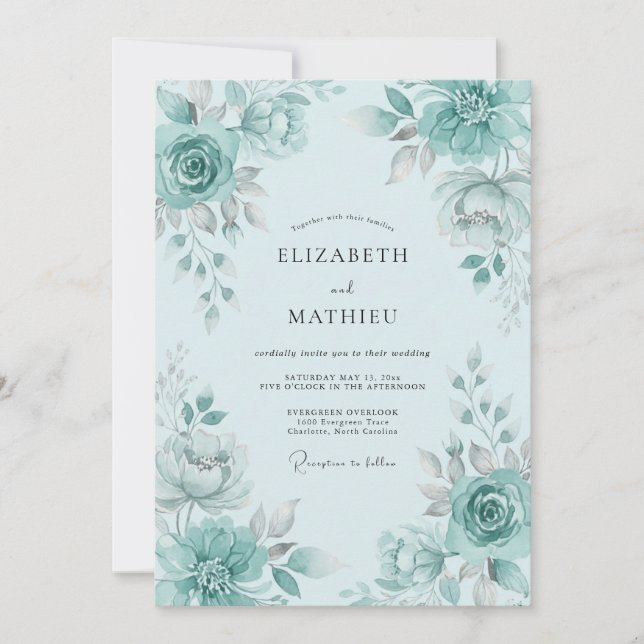 Invitación Boda de primavera exuberante en verde espuma de ma (Anverso)