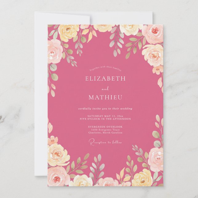 Invitación Boda de primavera exuberante magenta (Anverso)