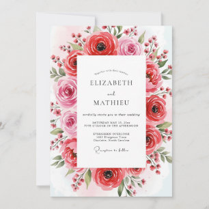 Invitación Boda de primavera exuberante y carmesí