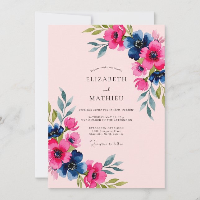 Invitación Boda de primavera exuberante y rosa (Anverso)