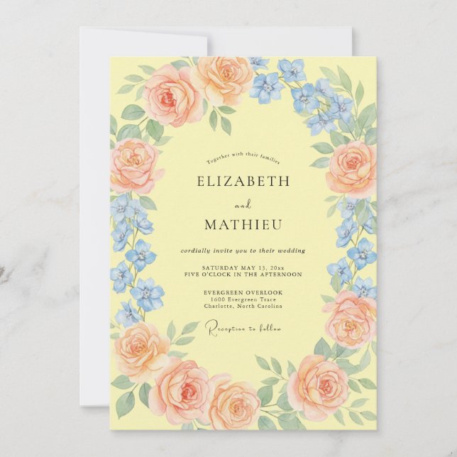 Invitación Boda de primavera feliz de amarillo suave (Anverso)