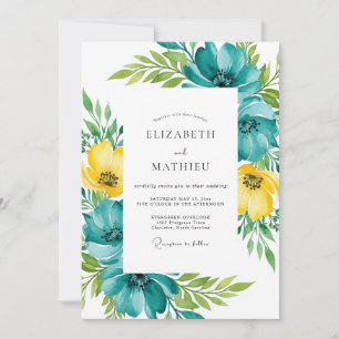 Invitación Boda de primavera floral amarillo turquesa