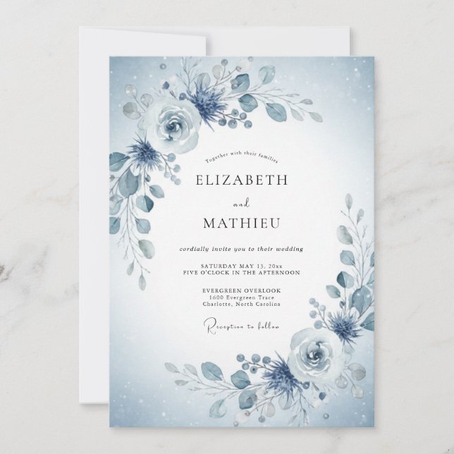 Invitación Boda de primavera floral azul (Anverso)