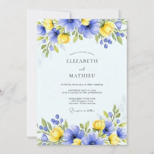 Invitación Boda de primavera floral azul amarillo