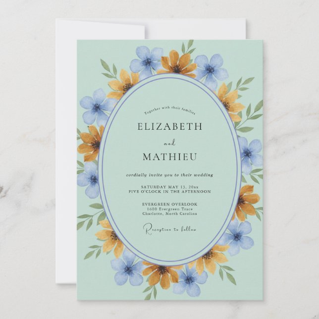 Invitación Boda de primavera floral azul claro (Anverso)