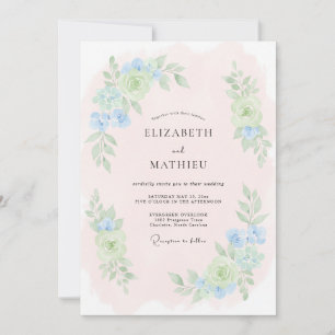 Invitación Boda de primavera floral azul en polvo