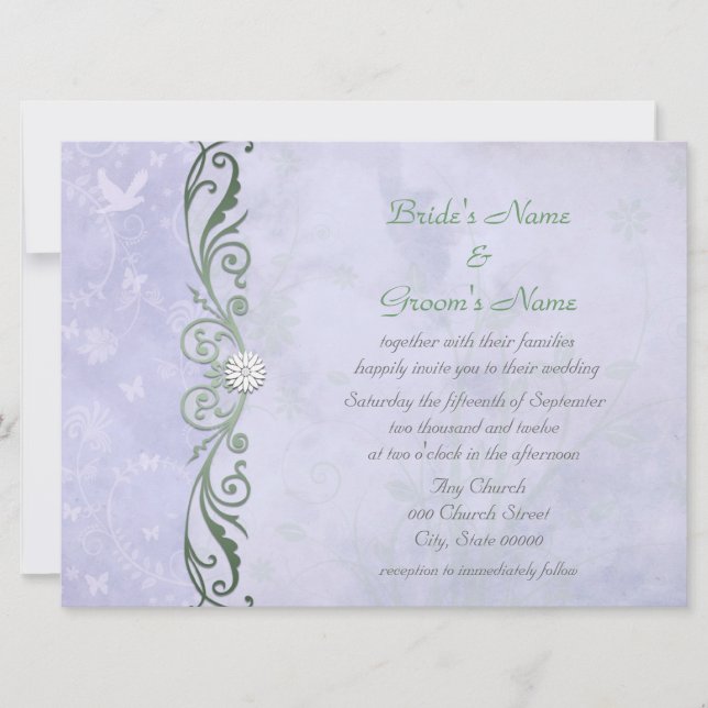 Invitación Boda de Primavera Floral Azul Vinca (Anverso)