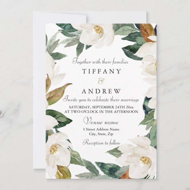 Invitación Boda de Primavera Floral Blanca Elegante (Anverso)