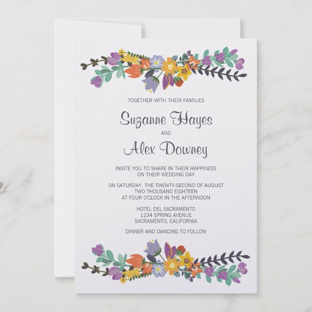 Invitación Boda de Primavera Floral Brillante (Anverso)