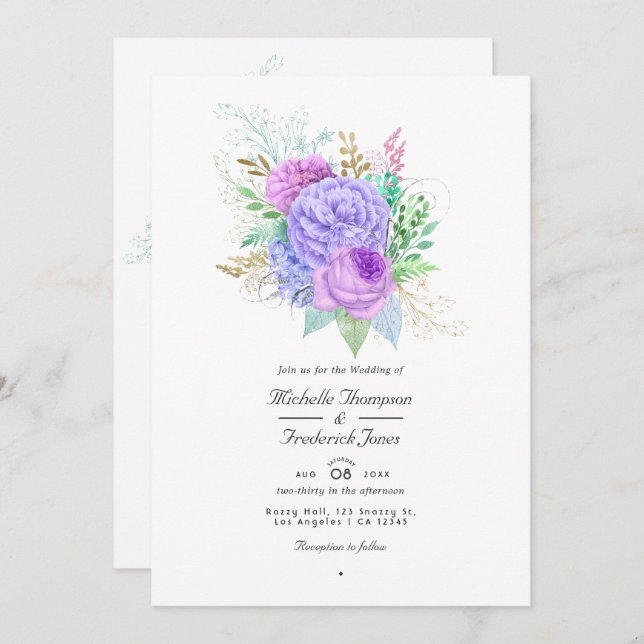 Invitación Boda de primavera floral Código QR Rsvp (Anverso / Reverso)